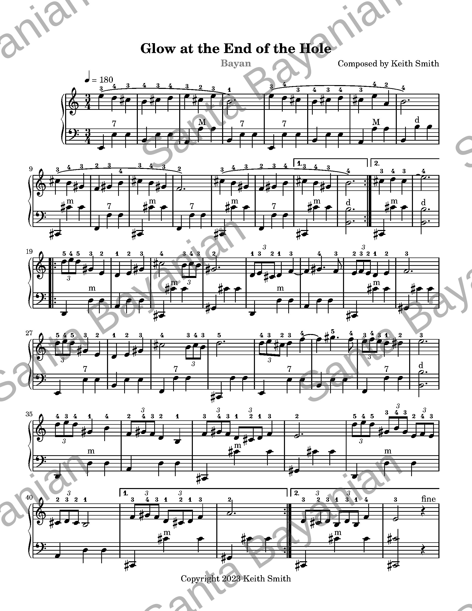 Preview of Glow at the End of the Hole sheet music
